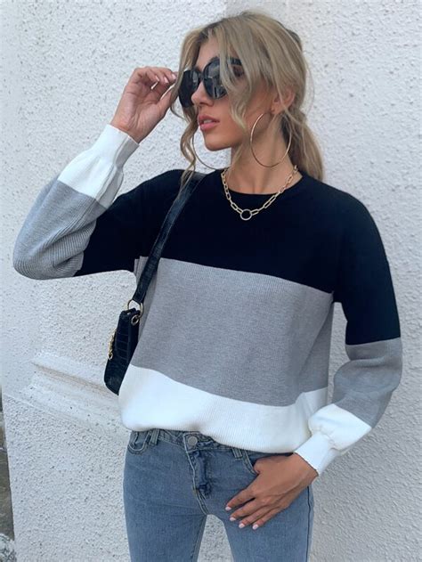 Shein Lune Color Block Drop Shoulder Sweater Shein Usa