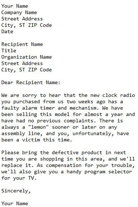 Reply To Complaint Letter For Defective Product Lettering Radio Business Letter