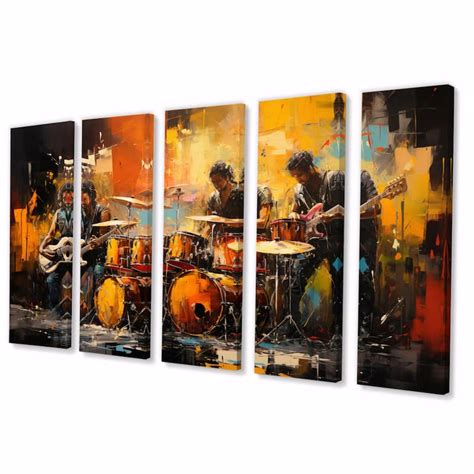 Designart "Yellow Black Jazz Band I" Entertainment Multipanel Wall Art ...