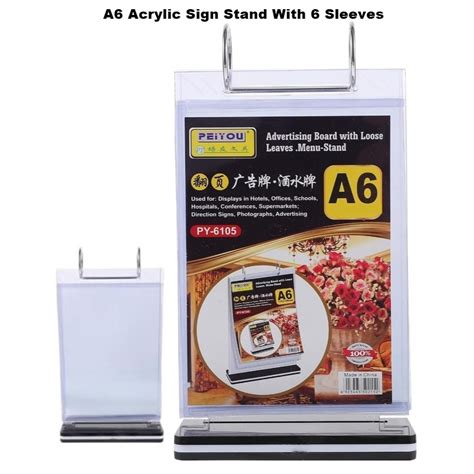 A6 Flip Menu Stand Display Table Stand With 6 Sleeves Vertical Type