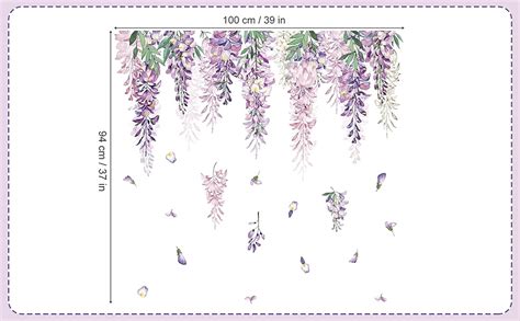 Wondever Summer Purple Flower Window Stickers Hanging Vine Wisteria