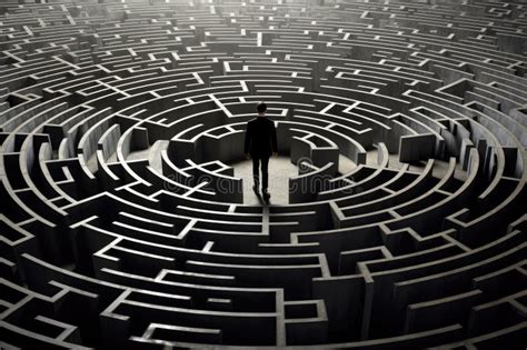 Businessman Standing In The Middle Of A Circular Maze With A Solution