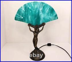 Art Deco Lamp Vintage Lady Winged Victory Lamp Nude Woman Glass Fan