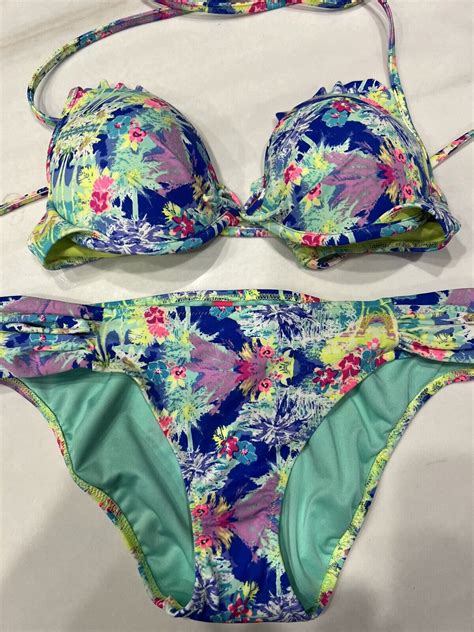 Victorias Secret Vibrant Fun Bikini U W Push Up Top Gem