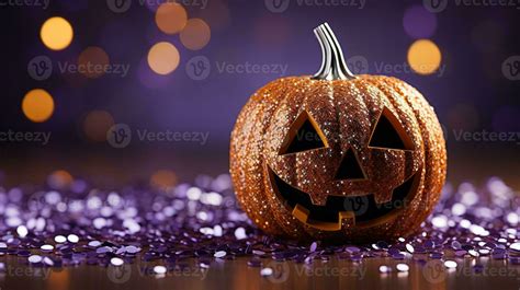 Generative AI, Halloween glitter background with pumpkin. Orange and ...