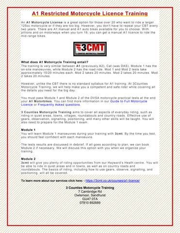 A1 Restricted Motorcycle Licence Training By 3cmt Counties Issuu