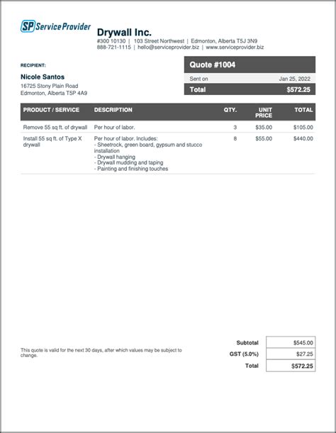 Drywall Estimate Template