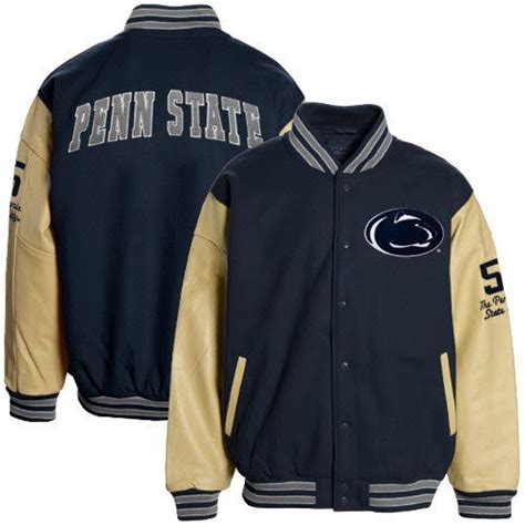 Very Cheap Letterman Jacket Penn State Nittany Lions Navy Blue Tan