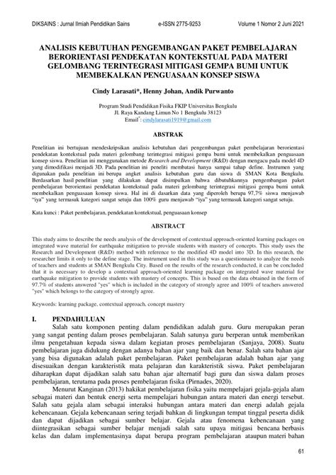 PDF ANALISIS KEBUTUHAN PENGEMBANGAN PAKET PEMBELAJARAN BERORIENTASI