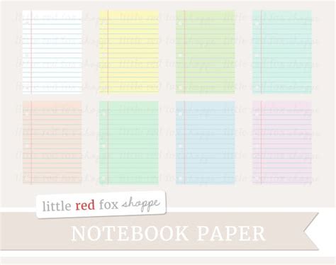 Notebook Paper Clipart School Clip Art Office Supplies Pastel | Etsy