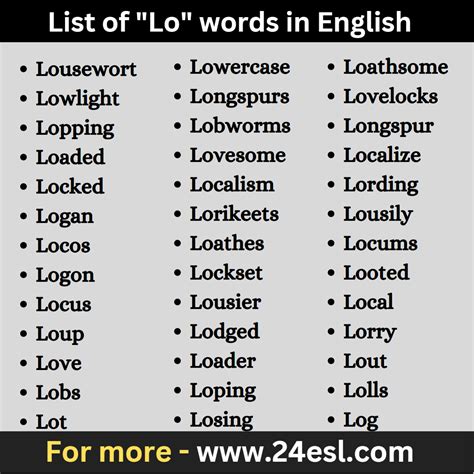 List Of Lo Words In English 24esl