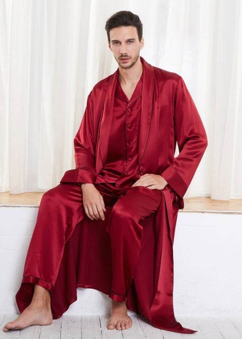 22 Momme Contra Full Length Silk Pajamas And Robe Set For Men Male