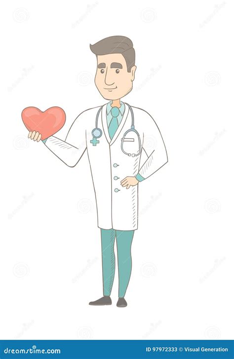 Caucasian Cardiologist Holding A Big Red Heart Stock Vector