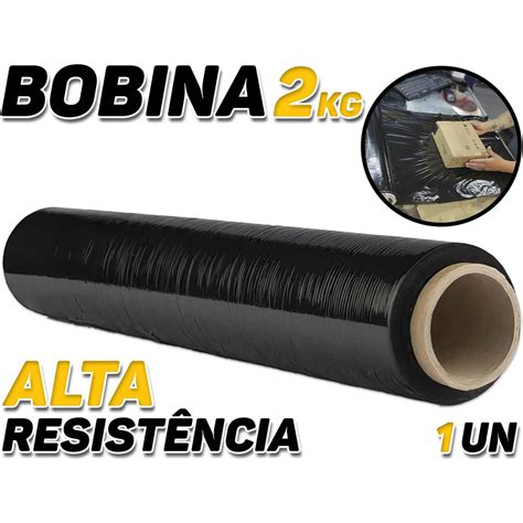 Rolo Bobina Filme Stretch Preto Tubete 500x25 100m 2kg Tubete Para