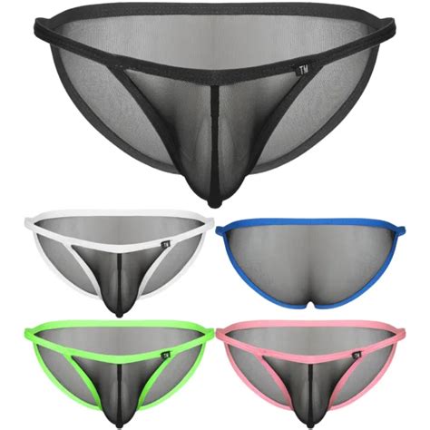 Mens Sexy Mesh Briefs See Through Panties Bulge Pouch Low Waist