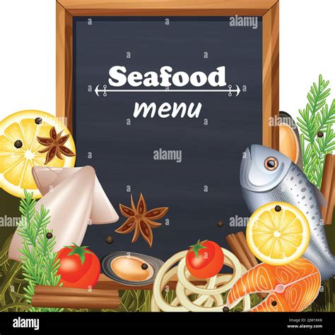 Seafood Restaurant Menu Template With Chalkboard And Fish Delicacy