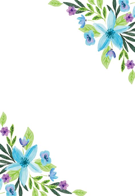 Download Blue Flower Border Png Water Color Flower Border Hd Hd