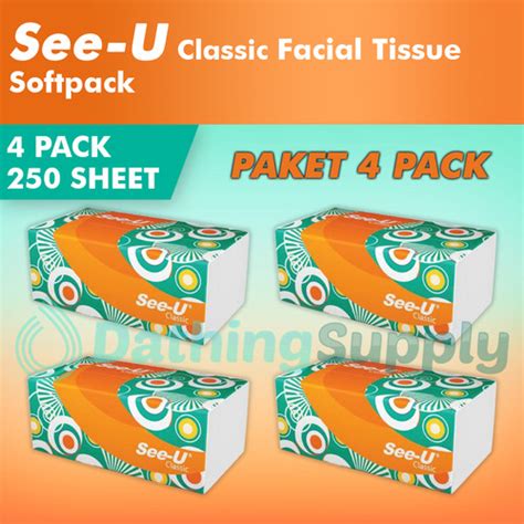 Promo PAKET 4 PACK SEE U Classic Facial Tissue 250 Sheet 2 Ply Tisu