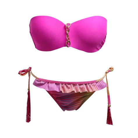 On Sale Sexy Women Bikini Sets Pink Tassels Swimwear Push Up Strapless