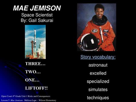 Ppt Mae Jemison Space Scientist By Gail Sakurai Powerpoint