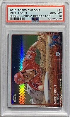 Mike Trout 2015 Topps Chrome Prism Refractor PSA 10 Gem Mint Sliding