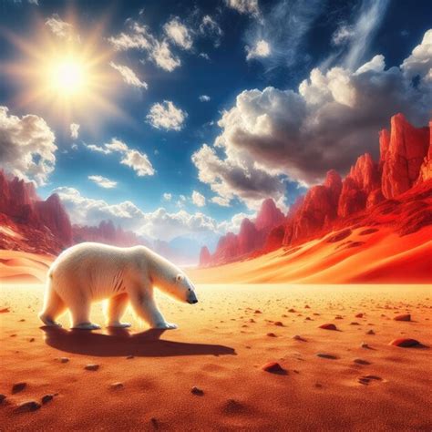 Premium AI Image | Polar Bear in Desert Climate Change Symbol