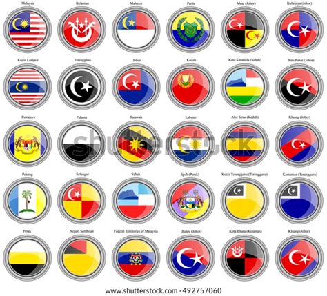 Set Icons Flags Malaysian States Cities Stock Vector Royalty Free 492757060