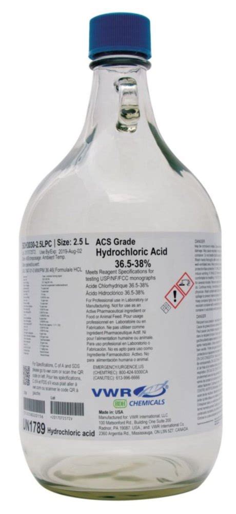 Vwr Acs Grade Hydrochloric Acid Chemical For Laboratory Liquid At Rs