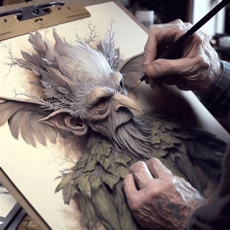 Old Artist Creating A Brian Froud Sculpture Rmidjourney