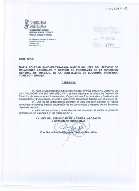 Certificado Del Registro Y De La Publicaci N De Los Estatutos De Usocv