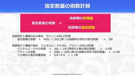 【環境法令解説シリーズ】消防法における危険物について（指定数量を中心に） 株式会社マネジメントオフィスいまむら