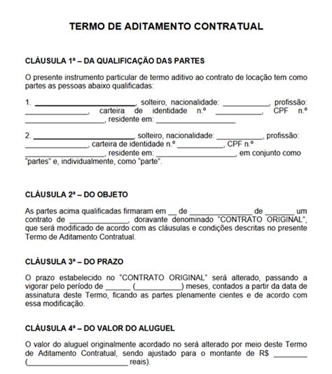 Modelo De Termo Aditivo Ao Contrato De Presta O De Servi Os Para Preencher