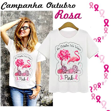 Camiseta Feminina Campanha Outubro Rosa Flamingo Elo