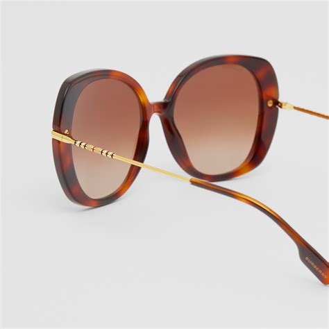 Icon Stripe Detail Square Frame Sunglasses In Warm Tortoiseshell