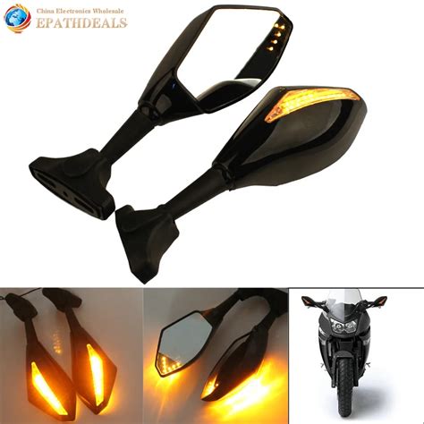 Motorcycle Rear View Side Mirror Led Turn Signals Sport Bike Motorbike