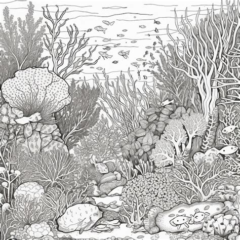 Premium AI Image Coloring Pages Of Coral Reefs And Fish Generative Ai