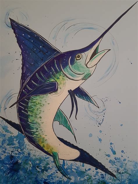 Jumping Marlin Print Etsy