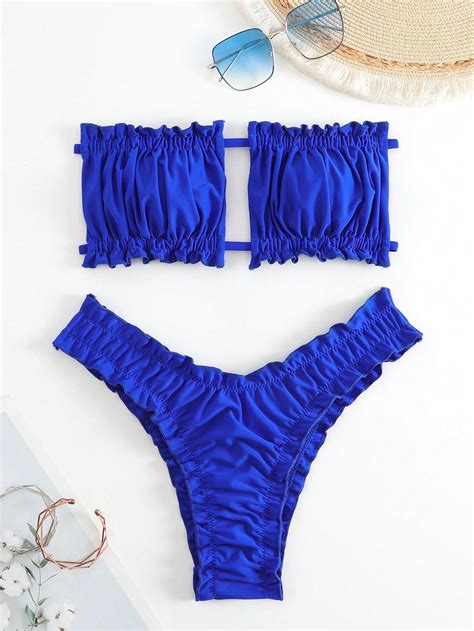 Frill Trim Bandeau Bikini Swimsuit Shein Usa