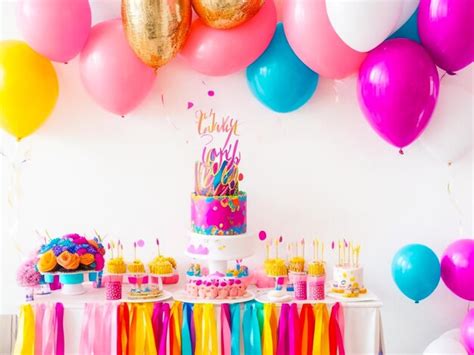 Premium Photo | Birthday cake with balloons in white and pink