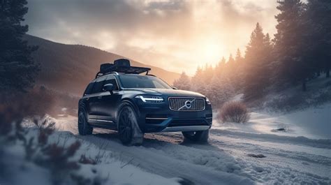 Premium AI Image A Volvo Xc90 Car Driving On A Snowy Road