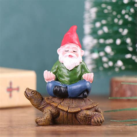 Garden Gnome Figurine Funny Gnome Sitting On Tortoise Statue Dwarf