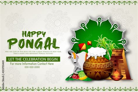 Illustration Of Happy Pongal Holiday Harvest Festival Of Tamil Nadu