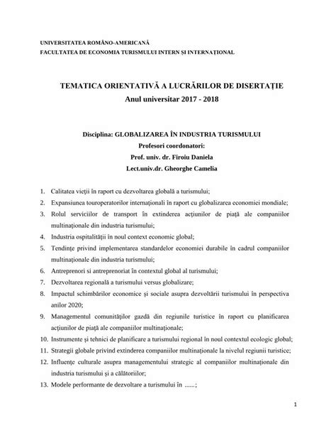 PDF Tematica Orientativa A Lucrarilor De Disertatie DOKUMEN TIPS