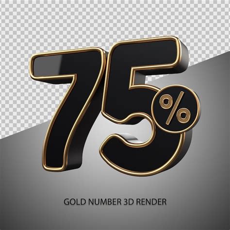 Premium Psd 3d Render Percentage Number 75 Black Color And Gold Bevel