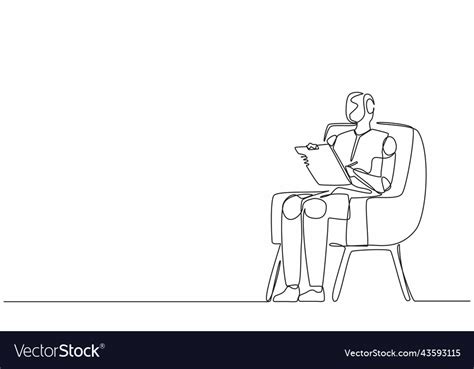 Single Continuous Line Drawing Robots Sitting Vector Image