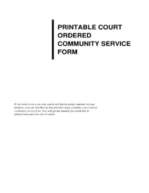 Fillable Online Printable Court Ordered Community Service Form