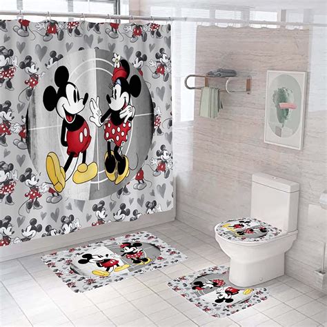 Mickey And Minnie Mouse Seeing In Grey Background Bathroom Set Rever