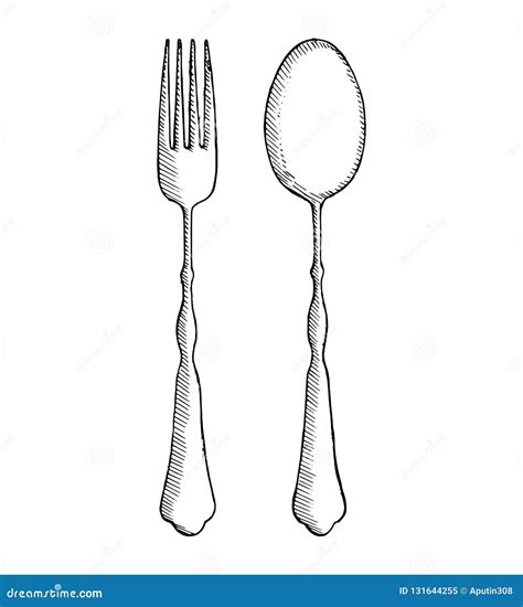 Cutlery Sketch Isolated Object Vector Illustration Stock Vector