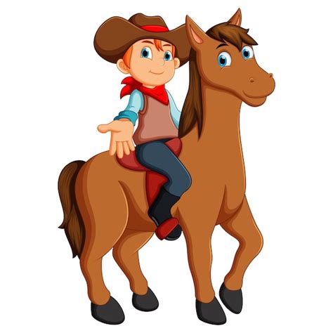 Illustration Vectorielle De Petit Cow boy à Cheval Vecteur Premium