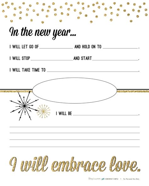 Free New Years Resolution Printable - Somewhat Simple